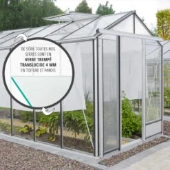 Serre De Jardin ESSENTIA 10,80m² En Aluminium Naturel Et Verre Trempé 4mm + Embase Incluse - Lams -Jardin Serre Boutique serre de jardin essentia 1080m en aluminium naturel et verre trempe 4mm embase incluse lams 1