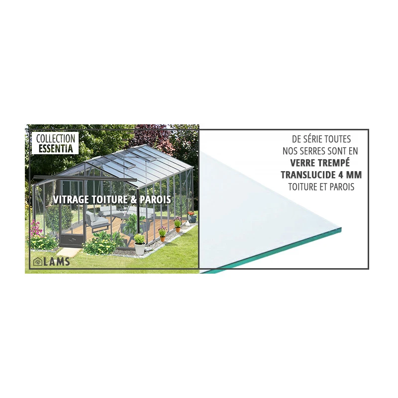 Serre De Jardin ESSENTIA 7,3m² En Aluminium Naturel Et Verre Trempé 4mm + Embase Incluse - Lams 16 Serre De Jardin ESSENTIA 7,3m² En Aluminium Naturel Et Verre Trempé 4mm + Embase Incluse - Lams – Image 14