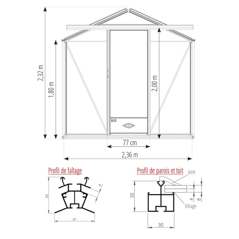 Serre De Jardin ESSENTIA 7,3m² En Aluminium Naturel Et Verre Trempé 4mm + Embase Incluse - Lams 5 Serre De Jardin ESSENTIA 7,3m² En Aluminium Naturel Et Verre Trempé 4mm + Embase Incluse - Lams – Image 3
