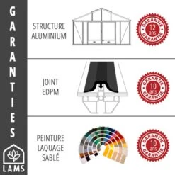 Serre De Jardin ESSENTIA 8,97m² En Aluminium Naturel Et Verre Trempé 4mm + Embase Incluse - Lams -Jardin Serre Boutique serre de jardin essentia 897m en aluminium naturel et verre trempe 4mm embase incluse lams 2