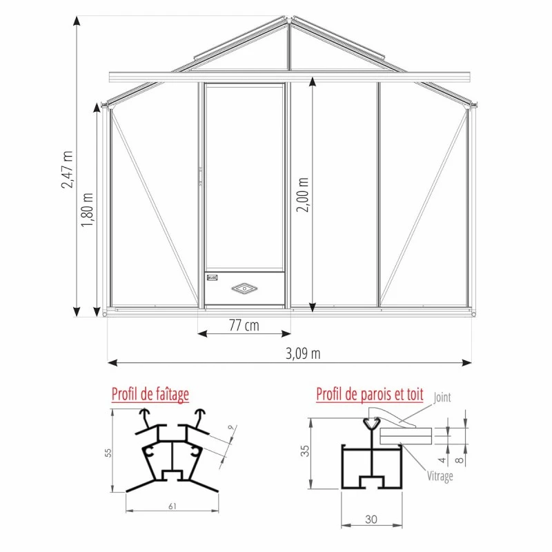 Serre De Jardin ESSENTIA 9,60m² En Aluminium Naturel Et Verre Trempé 4mm + Embase Incluse - Lams 4 Serre De Jardin ESSENTIA 9,60m² En Aluminium Naturel Et Verre Trempé 4mm + Embase Incluse - Lams – Image 2