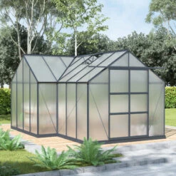 Serre De Jardin Orangerie C 13,5m² Anthracite En Polycarbonate 4mm + Embase Green Protect