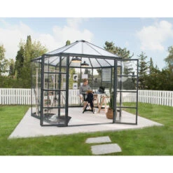 Serre De Jardin Hexagonale En Alu Et Polycarbonate 11,47m² Oasis™ Grey – Canopia