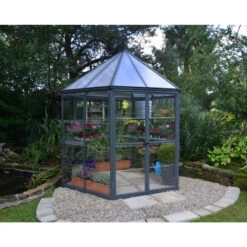 Serre De Jardin Hexagonale En Alu Et Polycarbonate 5,26m² Oasis™ Grey – Canopia -Jardin Serre Boutique serre de jardin hexagonale en alu et polycarbonate 526m oasis grey canopia 4