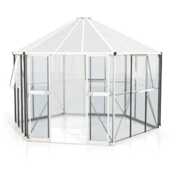 Serre De Jardin Hexagonale Galaxis 9m² En Aluminium Blanc Et Vitrage Combiné - Vitavia -Jardin Serre Boutique serre de jardin hexagonale galaxis 9m en aluminium blanc et vitrage combine vitavia 2