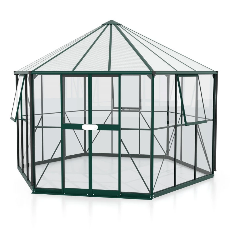 Serre De Jardin Hexagonale Galaxis 9m² En Aluminium émeraude Et Vitrage Combiné - Vitavia 4 Serre De Jardin Hexagonale Galaxis 9m² En Aluminium émeraude Et Vitrage Combiné - Vitavia – Image 2