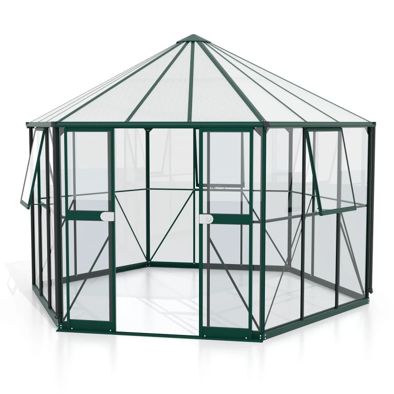 Serre De Jardin Hexagonale Galaxis 9m² En Aluminium émeraude Et Vitrage Combiné - Vitavia 5 Serre De Jardin Hexagonale Galaxis 9m² En Aluminium émeraude Et Vitrage Combiné - Vitavia – Image 3