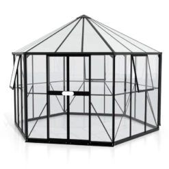 Serre De Jardin Hexagonale Galaxis 9m² En Aluminium Noir Et Vitrage Combiné - Vitavia -Jardin Serre Boutique serre de jardin hexagonale galaxis 9m en aluminium noir et vitrage combine vitavia 1