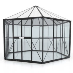 Serre De Jardin Hexagonale Hera 9m² En Aluminium Noir Et Vitrage Combiné - Vitavia -Jardin Serre Boutique serre de jardin hexagonale hera 9m en aluminium noir et vitrage combine vitavia 1