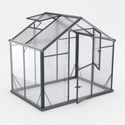 Serre De Jardin Hybrid 3,3m² Anthracite En Verre Trempé Et Polycarbonate Sanus L3 - Gampre