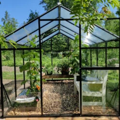 Serre De Jardin Hybrid 6,5m² Anthracite En Verre Trempé Et Polycarbonate Sanus L7 - Gampre