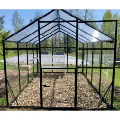 Serre De Jardin Hybrid 6,5m² Anthracite En Verre Trempé Et Polycarbonate Sanus L7 - Gampre -Jardin Serre Boutique serre de jardin hybrid 65m anthracite en verre trempe et polycarbonate sanus l7 gampre 4