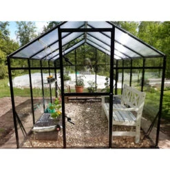 Serre De Jardin Hybrid 6,5m² Anthracite En Verre Trempé Et Polycarbonate Sanus L7 - Gampre -Jardin Serre Boutique serre de jardin hybrid 65m anthracite en verre trempe et polycarbonate sanus l7 gampre 5