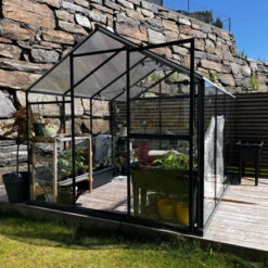 Serre De Jardin Hybrid 6,5m² Anthracite En Verre Trempé Et Polycarbonate Sanus UP! L7 - Gampre