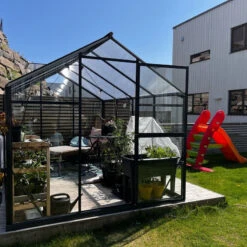 Serre De Jardin Hybrid 6,5m² Anthracite En Verre Trempé Et Polycarbonate Sanus UP! L7 - Gampre -Jardin Serre Boutique serre de jardin hybrid 65m anthracite en verre trempe et polycarbonate sanus up l7 gampre 5