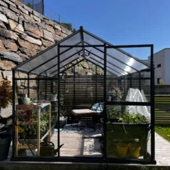 Serre De Jardin Hybrid 6,5m² Anthracite En Verre Trempé Et Polycarbonate Sanus UP! L7 - Gampre -Jardin Serre Boutique serre de jardin hybrid 65m anthracite en verre trempe et polycarbonate sanus up l7 gampre 6