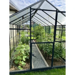 Serre De Jardin Hybrid 7,92m² Anthracite En Verre Trempé Et Polycarbonate Sanus L8 - Gampre -Jardin Serre Boutique serre de jardin hybrid 792m anthracite en verre trempe et polycarbonate sanus l8 gampre 1