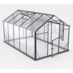 Serre De Jardin Hybrid 7,92m² Anthracite En Verre Trempé Et Polycarbonate Sanus L8 - Gampre -Jardin Serre Boutique serre de jardin hybrid 792m anthracite en verre trempe et polycarbonate sanus l8 gampre 2