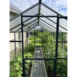 Serre De Jardin Hybrid 7,92m² Anthracite En Verre Trempé Et Polycarbonate Sanus L8 - Gampre -Jardin Serre Boutique serre de jardin hybrid 792m anthracite en verre trempe et polycarbonate sanus l8 gampre 6