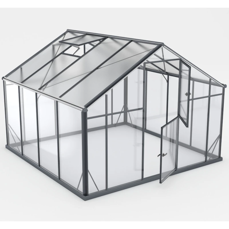 Serre De Jardin Hybrid 8,41m² Anthracite En Verre Trempé Et Polycarbonate Sanus XL9 – Gampre 4 Serre De Jardin Hybrid 8,41m² Anthracite En Verre Trempé Et Polycarbonate Sanus XL9 – Gampre – Image 2