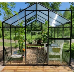 Serre De Jardin Hybrid 8,41m² Anthracite En Verre Trempé Et Polycarbonate Sanus XL9 – Gampre
