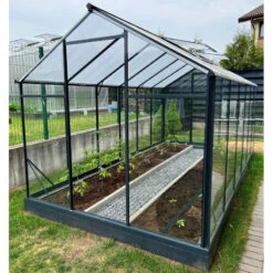 Serre De Jardin Hybrid 9,8m² Anthracite En Verre Trempé Et Polycarbonate Sanus UP! L10 - Gampre -Jardin Serre Boutique serre de jardin hybrid 98m anthracite en verre trempe et polycarbonate sanus up l10 gampre 1