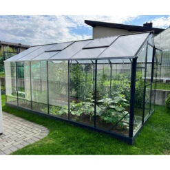 Serre De Jardin Hybrid 9,8m² Anthracite En Verre Trempé Et Polycarbonate Sanus UP! L10 - Gampre -Jardin Serre Boutique serre de jardin hybrid 98m anthracite en verre trempe et polycarbonate sanus up l10 gampre 7