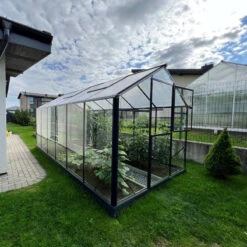 Serre De Jardin Hybrid 9,8m² En Anthracite Verre Trempé Et Polycarbonate Sanus L10 - Gampre -Jardin Serre Boutique serre de jardin hybrid 98m en anthracite verre trempe et polycarbonate sanus l10 gampre 1