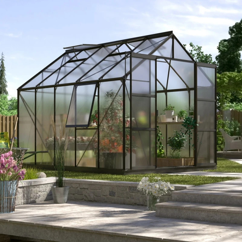 Serre De Jardin Jupiter 8,3m² En Alu Noir Et Polycarbonate 4mm - Vitavia 4 Serre De Jardin Jupiter 8,3m² En Alu Noir Et Polycarbonate 4mm - Vitavia – Image 2