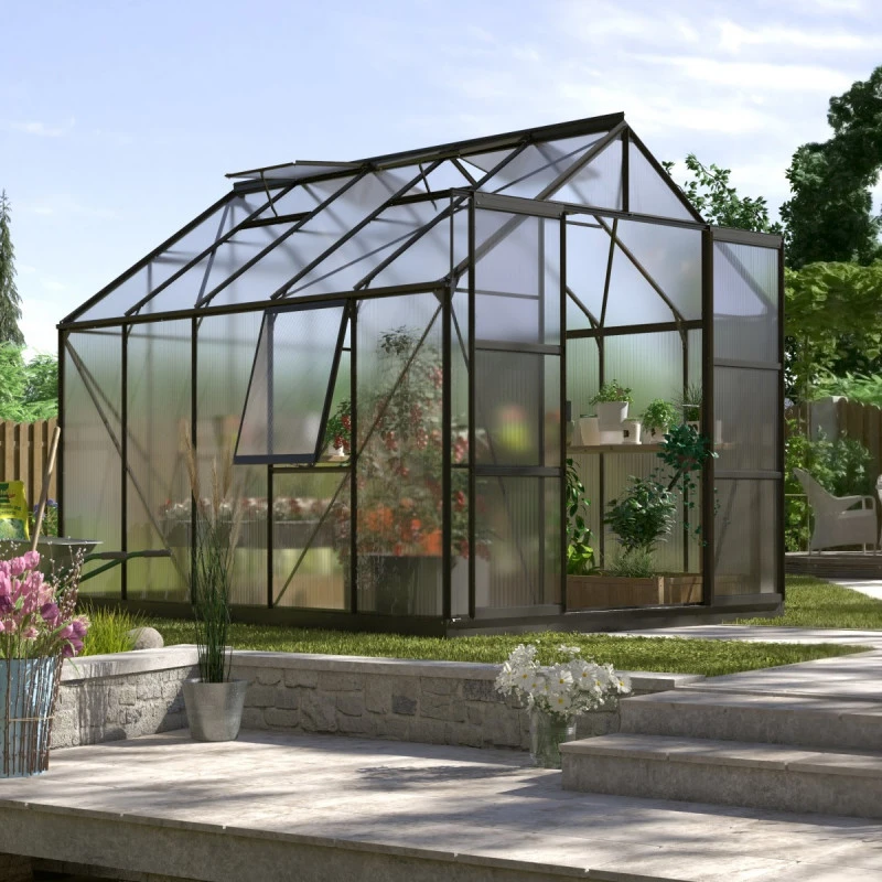 Serre De Jardin Jupiter 8,3m² En Alu Noir Et Verre De Sécurité 3mm - Vitavia 4 Serre De Jardin Jupiter 8,3m² En Alu Noir Et Verre De Sécurité 3mm - Vitavia – Image 2