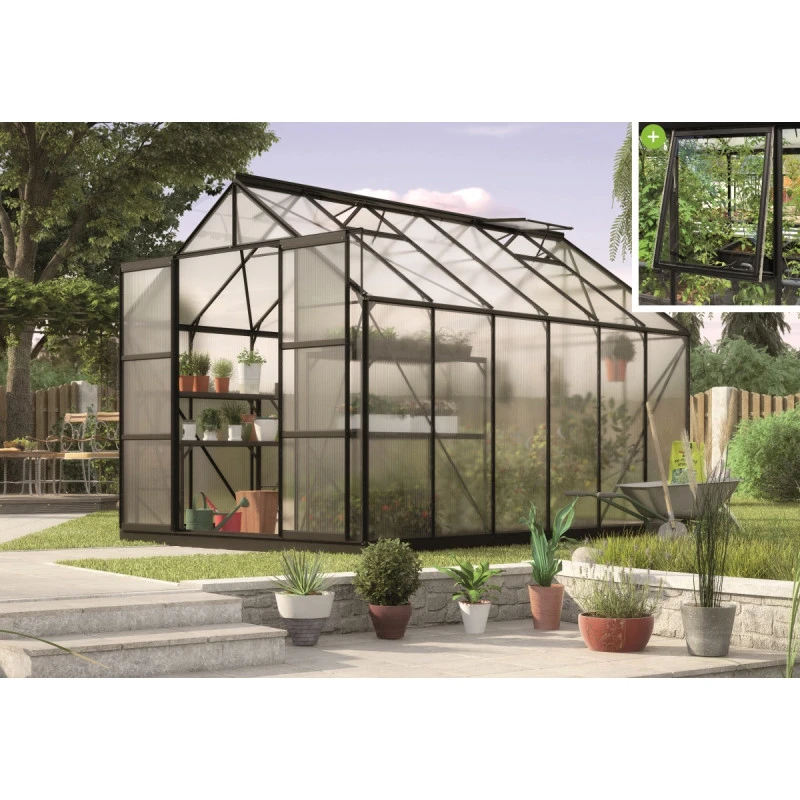 Serre De Jardin Jupiter 9,9m² En Alu Noir Et Polycarbonate 4mm - Vitavia 4 Serre De Jardin Jupiter 9,9m² En Alu Noir Et Polycarbonate 4mm - Vitavia – Image 2
