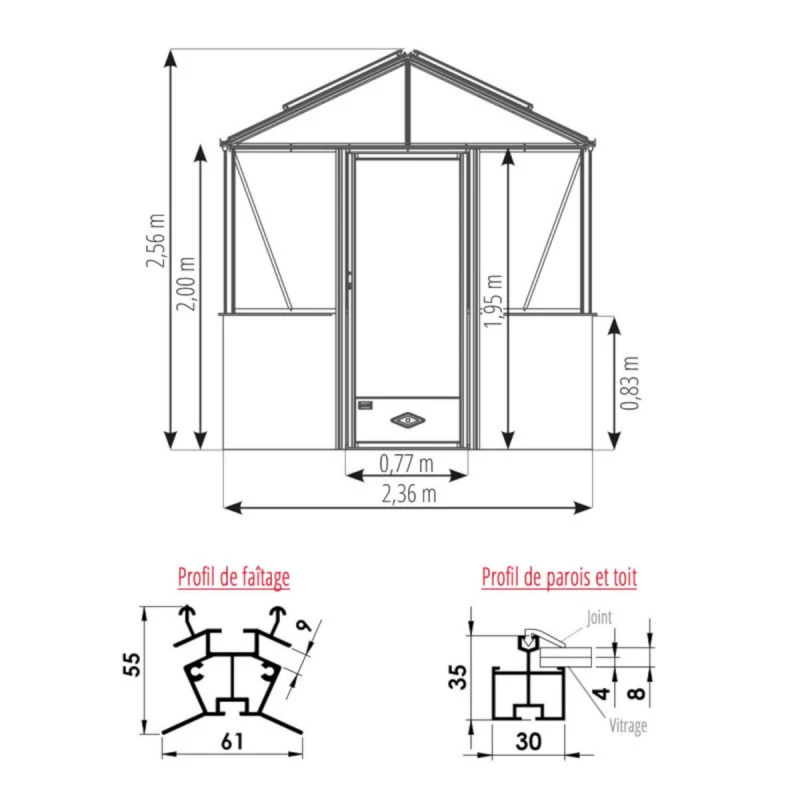 Serre De Jardin LUXIA Sur Muret 8,97m² En Aluminium Laqué Et Verre Trempé 4mm - Lams 4 Serre De Jardin LUXIA Sur Muret 8,97m² En Aluminium Laqué Et Verre Trempé 4mm - Lams – Image 2