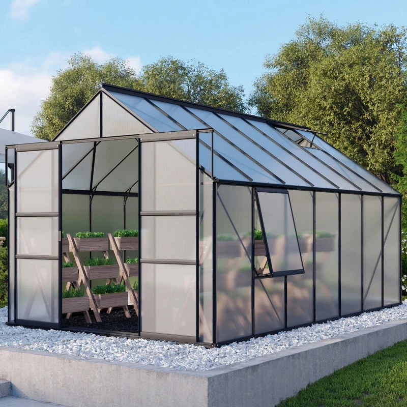 Serre De Jardin Meridian2 11,5m² En Aluminium Noir Et Polycarbonate 6mm – Vitavia 3 Serre De Jardin Meridian2 11,5m² En Aluminium Noir Et Polycarbonate 6mm – Vitavia