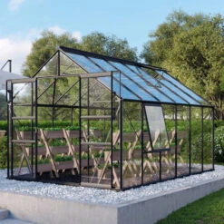 Serre De Jardin Meridian2 9,9m² En Aluminium Noir Et Panneaux De Verre De Sécurité De 3mm – Vitavia