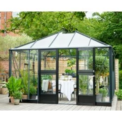 Serre De Jardin Oase 13,54m² Anthracite En Verre Trempé 3mm - Juliana -Jardin Serre Boutique serre de jardin oase 1354m anthracite en verre trempe 3mm juliana 11