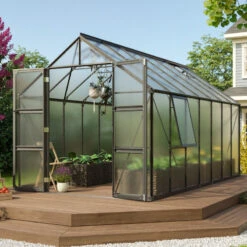 Serre De Jardin Olymp 11,5m² En Alu Noir Et Polycarbonate 6mm - Vitavia -Jardin Serre Boutique serre de jardin olymp 115m en alu noir et polycarbonate 6mm vitavia 1