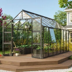 Serre De Jardin Olymp 11,5m² En Alu Noir Et Verre De Sécurité 3mm - Vitavia -Jardin Serre Boutique serre de jardin olymp 115m en alu noir et verre de securite 3mm vitavia 1