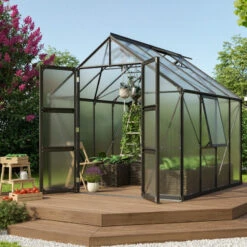 Serre De Jardin Olymp 6,7m² En Alu Noir Et Polycarbonate 4mm - Vitavia