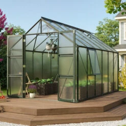 Serre De Jardin Olymp 9,9m² En Alu émeraude Et Polycarbonate 4mm - Vitavia -Jardin Serre Boutique serre de jardin olymp 99m en alu emeraude et polycarbonate 4mm vitavia 1