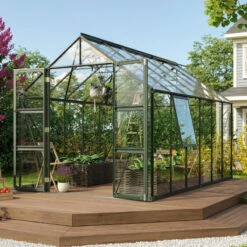 Serre De Jardin Olymp 9,9m² En Alu émeraude Et Verre De Sécurité 3mm - Vitavia -Jardin Serre Boutique serre de jardin olymp 99m en alu emeraude et verre de securite 3mm vitavia 1
