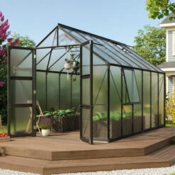 Serre De Jardin Olymp 9,9m² En Alu Noir Et Polycarbonate 4mm - Vitavia