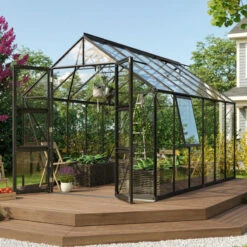 Serre De Jardin Olymp 9,9m² En Alu Noir Et Verre De Sécurité 3mm - Vitavia