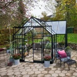 Serre De Jardin Orangerie 12,9m² Noire En Verre Trempé Garden Room - Halls -Jardin Serre Boutique serre de jardin orangerie 129m noire en verre trempe garden room halls 1