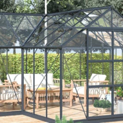 Serre De Jardin Orangerie C 13,5m² Anthracite En Verre Trempé 4mm + Embase Green Protect -Jardin Serre Boutique serre de jardin orangerie c 135m anthracite en verre trempe 4mm embase green protect 2