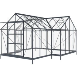 Serre De Jardin Orangerie C 13,5m² Anthracite En Verre Trempé 4mm + Embase Green Protect -Jardin Serre Boutique serre de jardin orangerie c 135m anthracite en verre trempe 4mm embase green protect 5