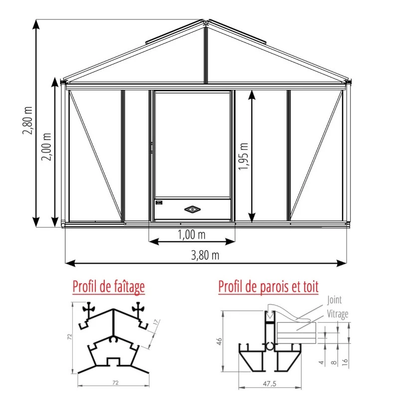 Serre De Jardin SUPRA 17,40m² En Aluminium Naturel Et Verre Trempé 4mm + Embase Incluse - Lams 9 Serre De Jardin SUPRA 17,40m² En Aluminium Naturel Et Verre Trempé 4mm + Embase Incluse - Lams – Image 7