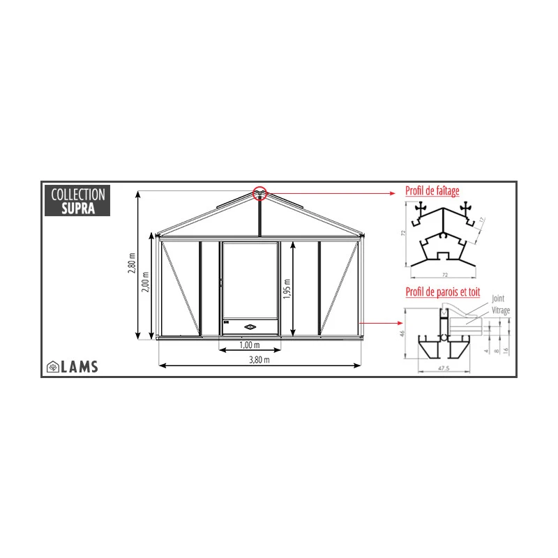 Serre De Jardin SUPRA 17,40m² En Aluminium Naturel Et Verre Trempé 4mm + Embase Incluse - Lams 10 Serre De Jardin SUPRA 17,40m² En Aluminium Naturel Et Verre Trempé 4mm + Embase Incluse - Lams – Image 8