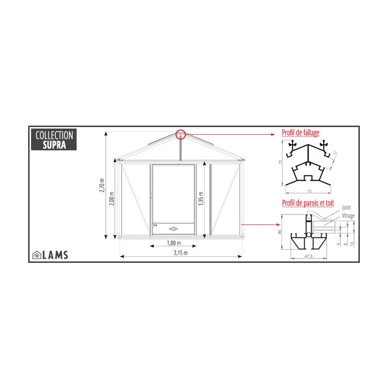 Serre De Jardin SUPRA 19m² En Aluminium Naturel Et Verre Trempé 4mm + Embase Incluse - Lams 9 Serre De Jardin SUPRA 19m² En Aluminium Naturel Et Verre Trempé 4mm + Embase Incluse - Lams – Image 7