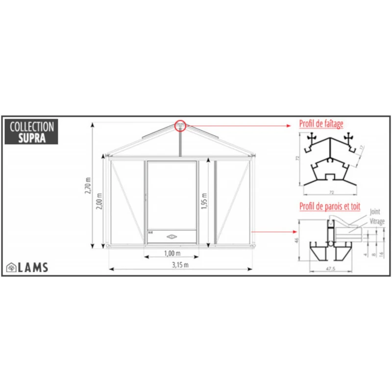 Serre De Jardin SUPRA 23,70m² En Aluminium Naturel Et Verre Trempé 4mm + Embase Incluse - Lams 18 Serre De Jardin SUPRA 23,70m² En Aluminium Naturel Et Verre Trempé 4mm + Embase Incluse - Lams – Image 16