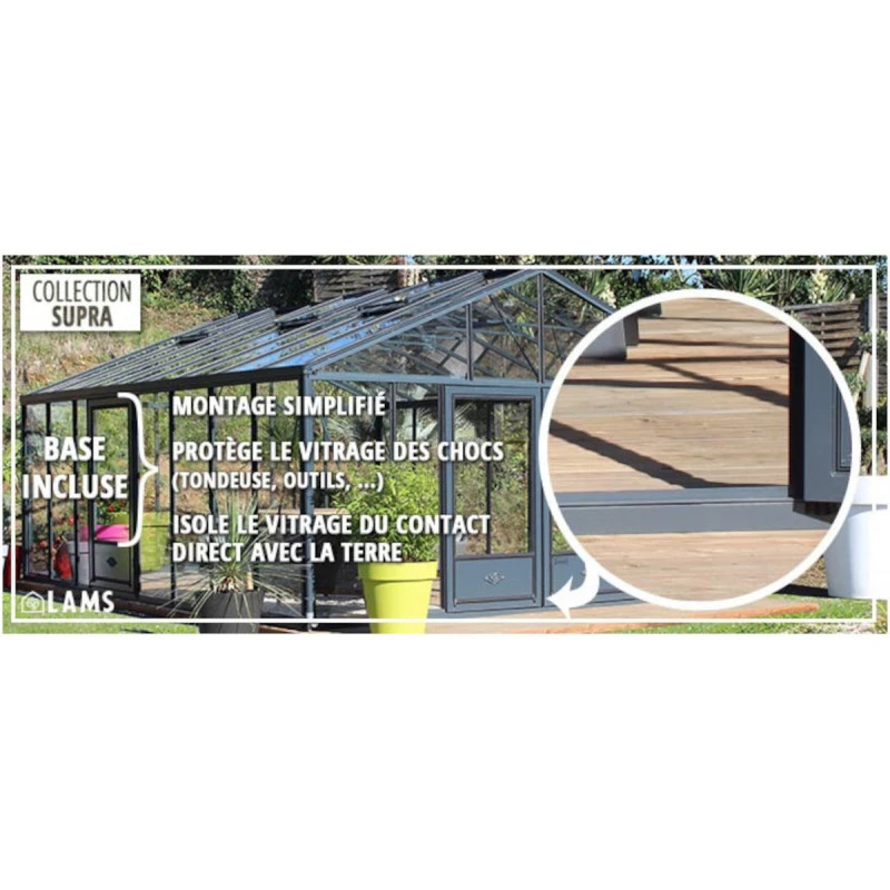 Serre De Jardin SUPRA 23,70m² En Aluminium Naturel Et Verre Trempé 4mm + Embase Incluse - Lams 9 Serre De Jardin SUPRA 23,70m² En Aluminium Naturel Et Verre Trempé 4mm + Embase Incluse - Lams – Image 7